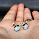 Natural Larimar & Solid Silver Round Stud Earrings