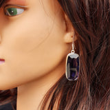 Solid Sterling Silver & Natural Amethyst Handmade Hanging Hook Earrings