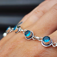 Solid Sterling Silver & Natural Blue Topaz Handmade Chain Bracelet