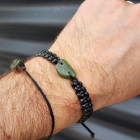 New Zealand Greenstone One Off Macrame Bracelet (1A3-642)