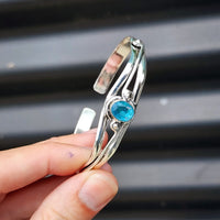 Solid Sterling Silver & Natural Blue Topaz Handmade Cuff Bracelet