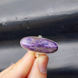 (T) Solid Sterling Silver & Natural Charoite XL Oval Handmade Solitaire Ring