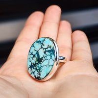 (Q) Solid Sterling Silver & Natural Turquoise Handmade Solitaire Ring