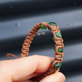 Greenstone One Off Macrame Bracelet - Brown 5 Stones