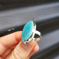 (R) Solid Sterling Silver & Natural Turquoise Handmade Solitaire Ring