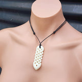 XL Natural Hand Carved Maori Bone Carving Pendant Necklace - Woven Twist