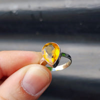 (Q) Solid Sterling Silver & Citrine Stone Pear Handmade Solitaire Ring