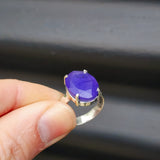 (T) Solid Sterling Silver & Natural Purple Sapphire Handmade Solitaire Ring