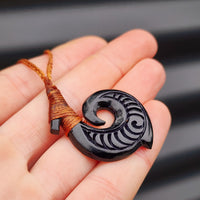 Black Stained Hand Carved Maori Bone Carving Pendant Necklace - Hook Carving