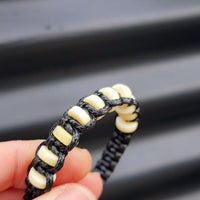 Bone Carving Cylinder Bead Macrame Bracelet - Black