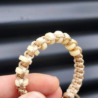 Bone Carving Cylinder Bead Macrame Bracelet - Tan