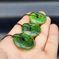 Natural Nephrite Greenstone Donut Pendant Necklace