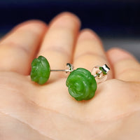 Nephrite Greenstone & Solid Silver Rose Stud Earrings