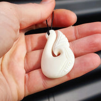 Natural Hand Carved Maori Bone Carving Pendant Necklace - Hook With Wing