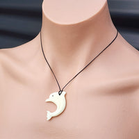 Natural Hand Carved Maori Bone Carving Pendant Necklace - Dolphin