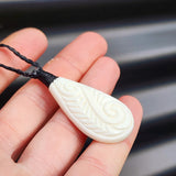 Natural Hand Carved Maori Bone Carving Pendant Necklace - Carved Patu With Binding