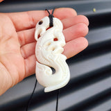 Natural Hand Carved Maori Bone Carving Pendant Necklace - Manaia Hook