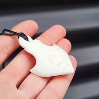 Natural Hand Carved Maori Bone Carving Pendant Necklace - Stingray