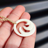 Natural Hand Carved Maori Bone Carving Pendant Necklace - Waves On Tan