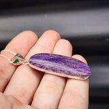 Solid Sterling Silver & Natural Charoite Handmade Irregular Shaped Pendant Necklace