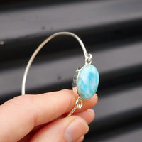 Solid Sterling Silver & Natural Larimar Handmade Bangle Bracelet