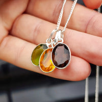 Handmade Solid Sterling Silver & 3x Set Gemstone Pendant Necklace