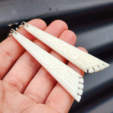 Natural Hand Carved Maori Bone Carving Earrings - Carved Toki Drops