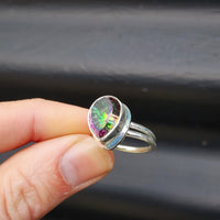 (M) Solid Sterling Silver & Mystic Topaz Handmade Solitaire Ring