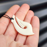 Natural Hand Carved Maori Bone Carving Pendant Necklace - Curved Hook