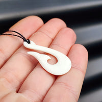 Natural Hand Carved Maori Bone Carving Pendant Necklace - Whale Tail Hook