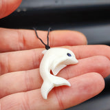 Natural Hand Carved Maori Bone Carving Pendant Necklace - Dolphin