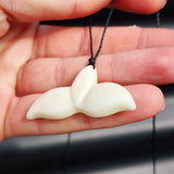 Natural Hand Carved Maori Bone Carving Pendant Necklace - Whale Tail