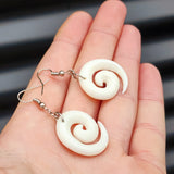 Natural Hand Carved Maori Bone Carving Earrings - Koru