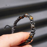 Black Macrame Cord & Polished Green Amber Bracelet