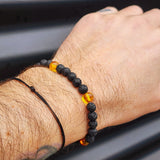 Adults Bracelet - Polished Honey Amber & Lava Stones