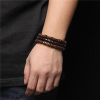 Black Cylinder Wood Elastic Bracelet