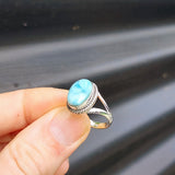 (R) Solid Sterling Silver & Natural Larimar Handmade Solitaire Ring