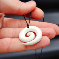 Natural Hand Carved Maori Bone Carving Pendant Necklace - Koru