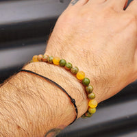 Raw Honey Amber & Natural Unakite Elastic Bracelet