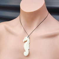 Natural Hand Carved Maori Bone Carving Pendant Necklace - Seahorse