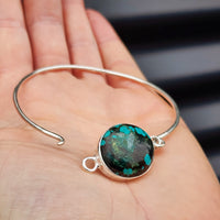 Solid Sterling Silver & Natural Turquoise Handmade Bangle Bracelet