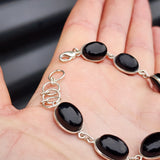 Solid Sterling Silver & Natural Black Onyx Handmade Chain Bracelet