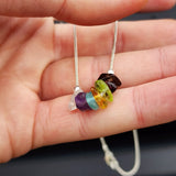 Solid Sterling Silver & Natural 7 Chakra Gemstone Handmade Necklace