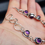 Solid Sterling Silver & Natural Amethyst Handmade Chain Bracelet