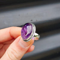 (Q) Solid Sterling Silver & Natural Amethyst Oval Handmade Solitaire Ring