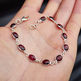 Solid Sterling Silver & Natural Garnet Handmade Chain Bracelet