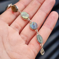 Solid Sterling Silver & Natural Labradorite Handmade Chain Bracelet