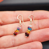 Solid Sterling Silver & Natural Gemstone 7 Chakra Hanging Earrings