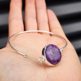 Solid Sterling Silver & Natural Charoite Handmade Bangle Bracelet