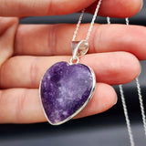 Solid Sterling Silver & Natural Lepidolite Handmade Heart Pendant Necklace